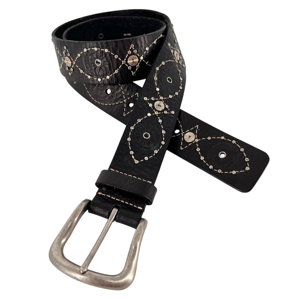 Fossil Western Leather Belt Black Y2K Embellished Medium